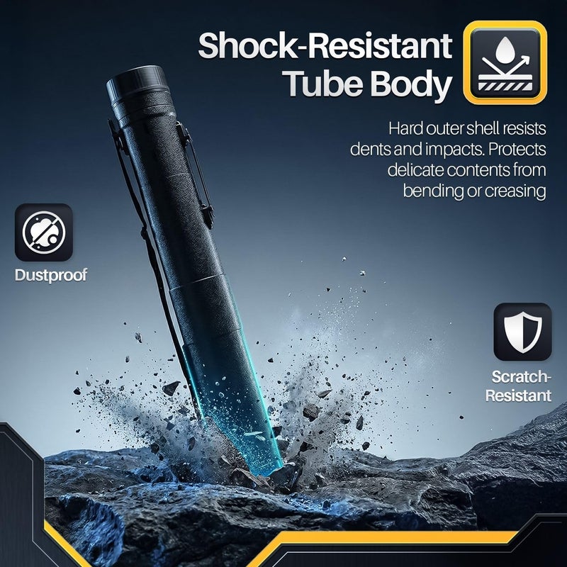 Flexzion Poster, Art, Document Tube with Strap, Expandable Waterproof Plastic Container, Telescoping Cylindrical Storage Case, Portable Paper Holder for Draft Sketch Blueprint, Black, youth large / 11 - Image 3